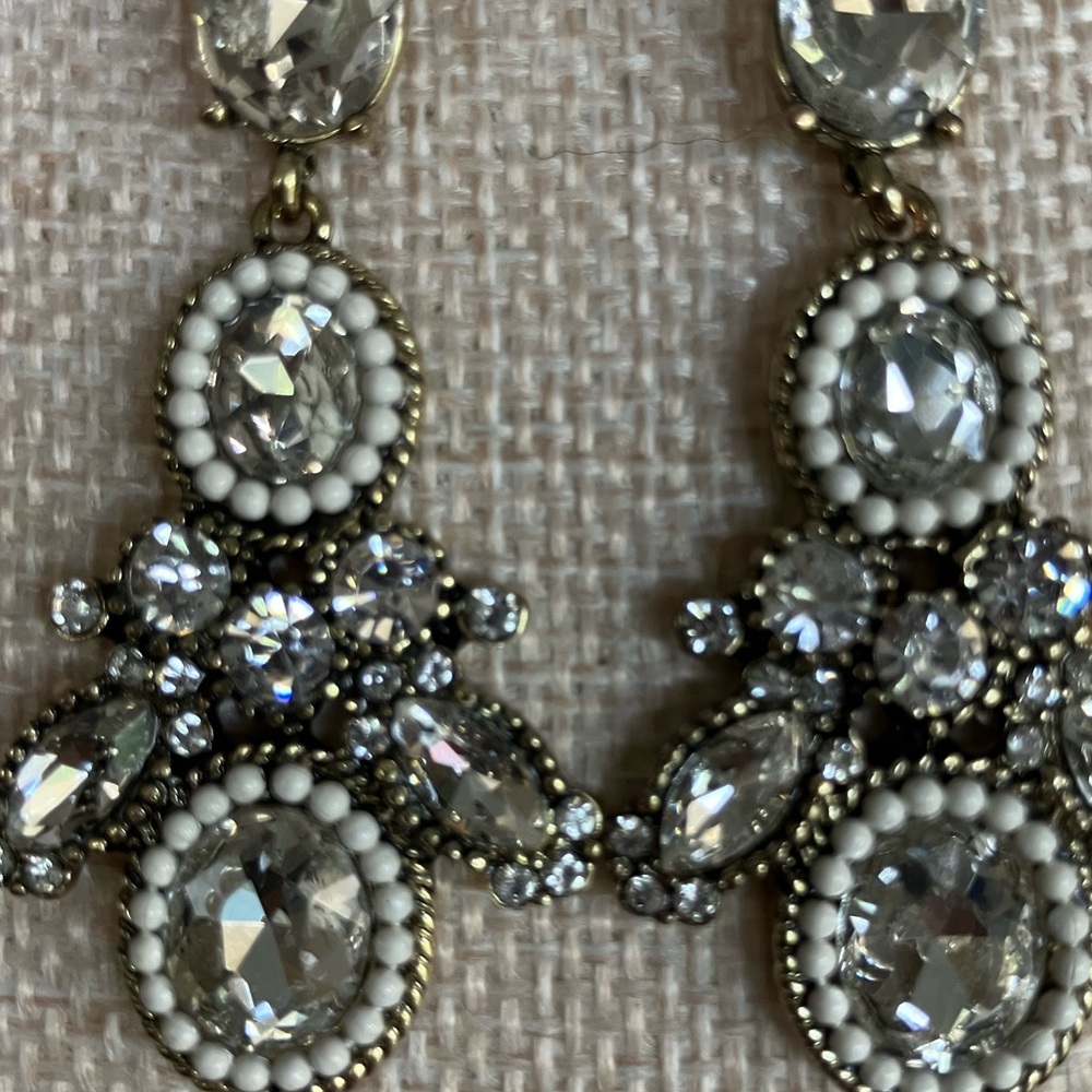 Ann Taylor Silver and White Crystal Drop Earrings and Three Matching Bangles - Picture 9 of 10